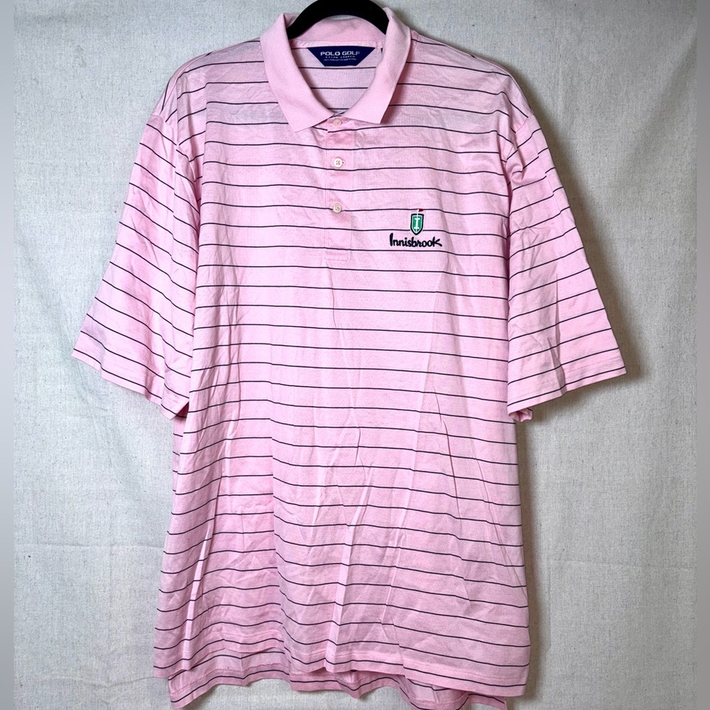 Vintage‎ Polo Golf Ralph Lauren Men's XL Pink Striped Polo Shirt 100% Pima